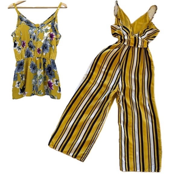 SIENNA SKY•Mustard/Navy/White Striped Romper & Top Bundle Sz S - Picture 2 of 15